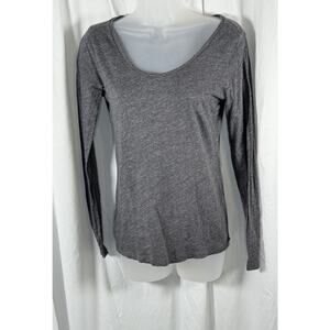 Ann Taylor Loft Cotton Scoop Neck Long Sleeves T-Shirt Heather Gray XS 86-27